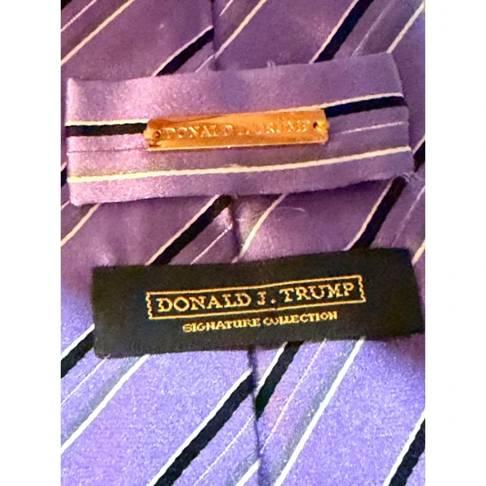 Donald J Trump Silk Tie‎ Lot Sz OS Gold Purple Striped Signature Collection 2pc